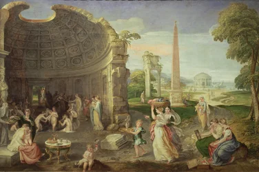 Landscape with Classical Ruins and Women Bathing, c. 1552-53